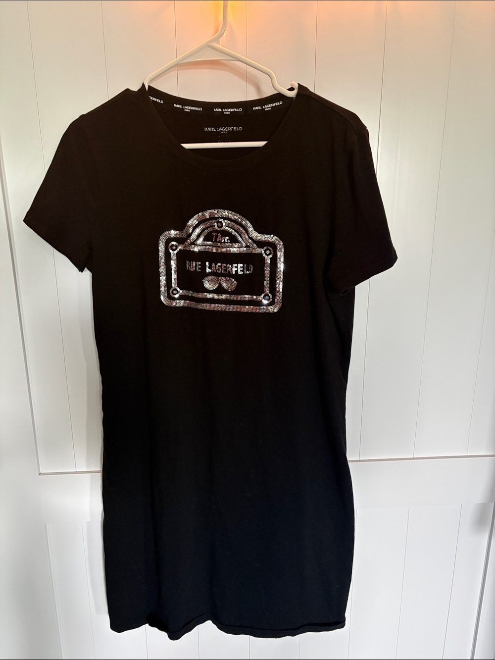 Karl Lagerfeld Black Tee Dress with Silver Logo Plaque
